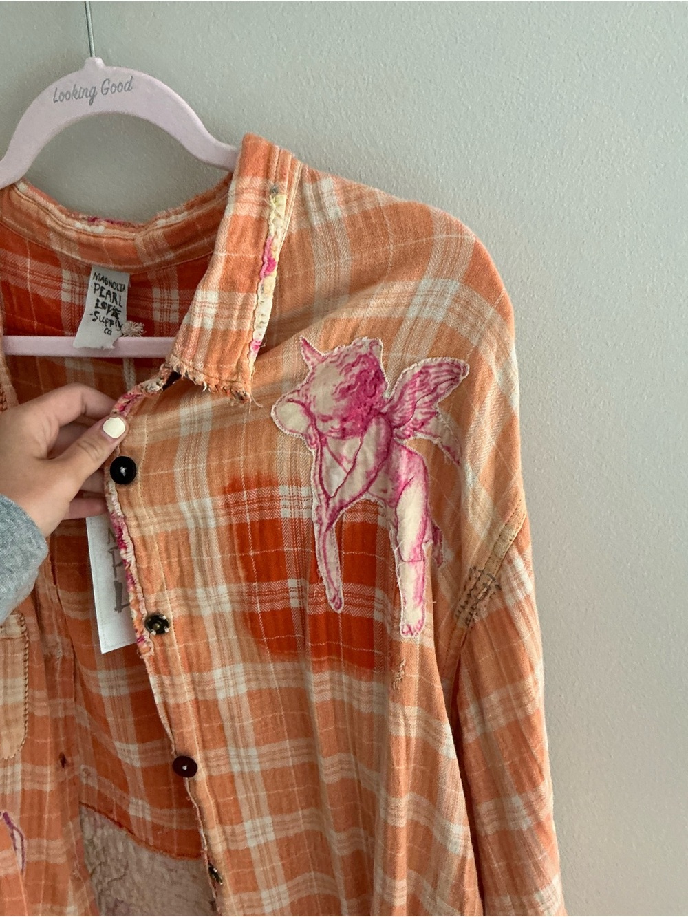 Magnolia Pearl Addison Workshirt. Plaid Button-Down Top with embroidery. NWT. - Picture 3 of 9